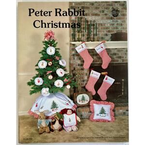 Peter Rabbit Christmas Cross Stitch Book #516 Beatrix Potter Vintage Green Apple